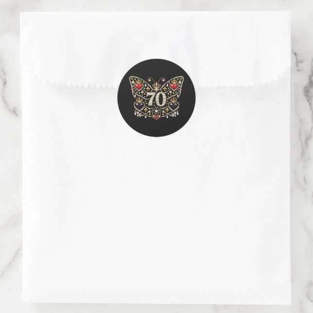 Sticker Rond 70e anniversaire bijoux diamants papillon (Sac)