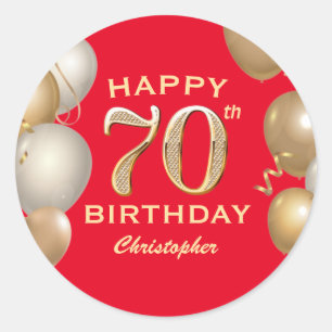 Sticker Rond 70e Anniversaire de Ballons Rouge et Or