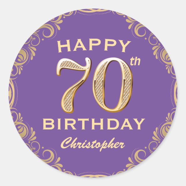 Sticker Rond 70e anniversaire de la Parties scintillant violet  (Devant)