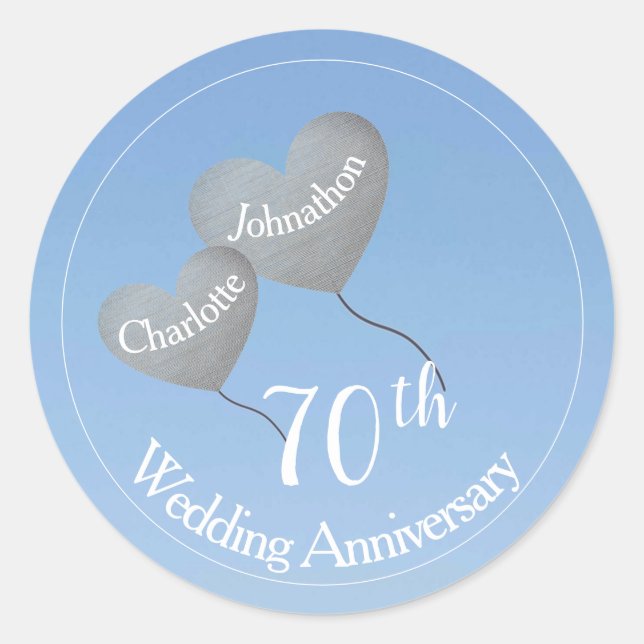 Sticker Rond 70e anniversaire du Mariage ballon cardiaque en pl (Devant)