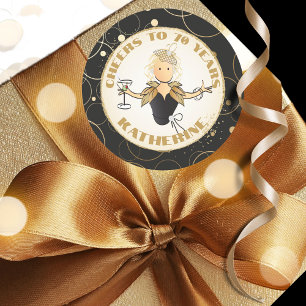 Sticker Rond 70e Anniversaire Gold Black Funny Cartoon Chic Cla