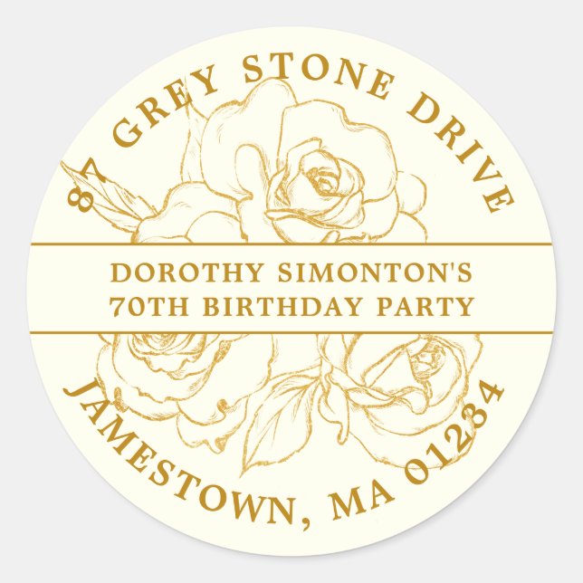 Sticker Rond 70e anniversaire Gold Rose Adresse de retour Label (Devant)