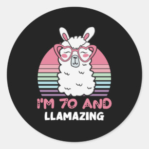 Sticker Rond 70e anniversaire Llamazing Llama 70 ans Anniversai