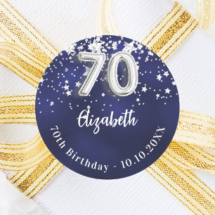 Sticker Rond 70e anniversaire marine bleu argent étoiles