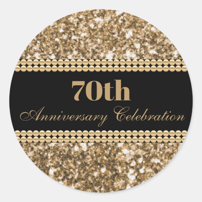 Sticker Rond 70e anniversaire Parties scintillant d'or perles (Devant)