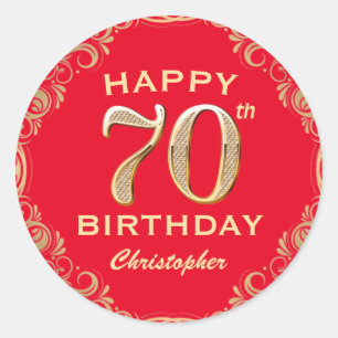 Sticker Rond 70e anniversaire Parties scintillant rouge et or