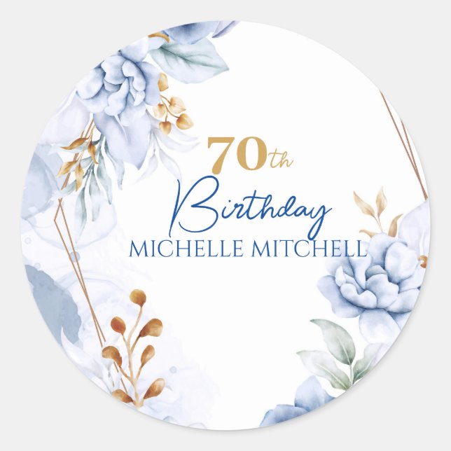 Sticker Rond 70e anniversaire personnalisé Blue Gold (Devant)
