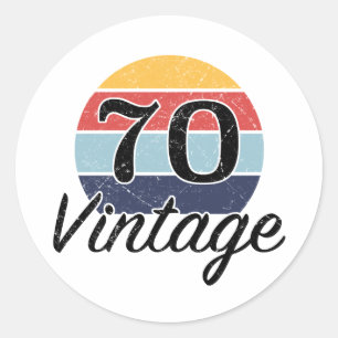 Sticker Rond 70e anniversaire vintage coucher du soleil