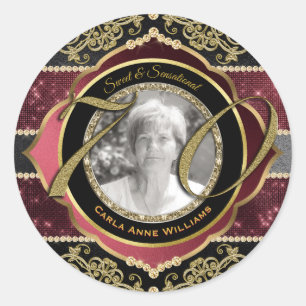 Sticker Rond 70ème Seventieth Gold Ruby Diamonds