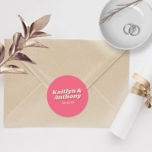 Sticker Rond 70's Retro Groovy Viva Magenta Wedding