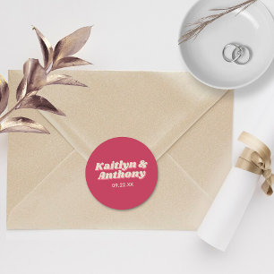 Sticker Rond 70's Retro Super Viva Magenta Mariage