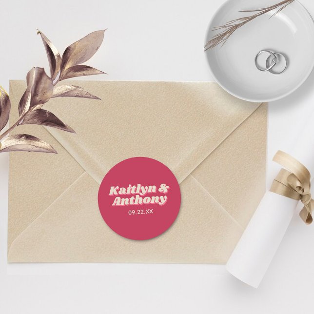 Sticker Rond 70's Retro Super Viva Magenta Mariage (Créateur téléchargé)