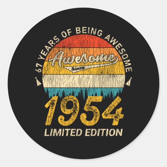 Sticker Rond 71 Ans 1954 Retro Awesome 71e anniversaire Cadeau (Devant)