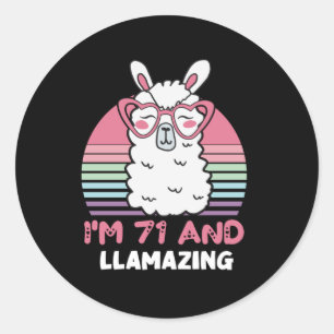 Sticker Rond 71e anniversaire Llamazing Llama 71 ans Anniversai