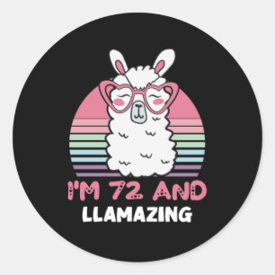 Sticker Rond 72e anniversaire Llamazing Llama 72 ans Anniversai