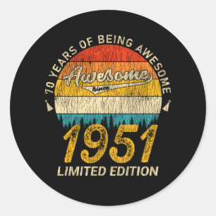 Sticker Rond 74 Ans 1951 Retro Awesome 74e anniversaire Cadeau