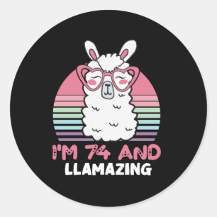 Sticker Rond 74e anniversaire Llamazing Llama 74 ans Anniversai