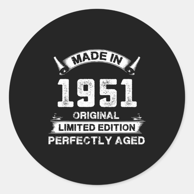 Sticker Rond 75th Birthday Gift For Legends Made In 1951 75 Yea (Devant)