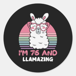 Sticker Rond 76e anniversaire Llamazing Llama 76 ans Anniversai