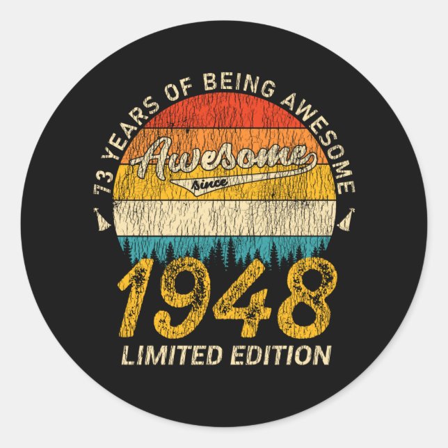 Sticker Rond 77 Ans 1948 Retro Awesome 77e anniversaire Cadeau (Devant)