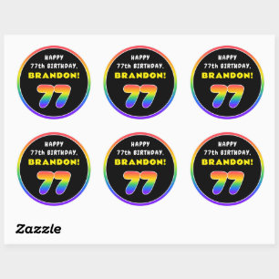 Sticker Rond 77e anniversaire : Arc-en-ciel coloré # 77, Nom pe