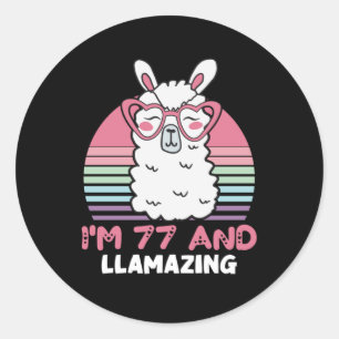 Sticker Rond 77e anniversaire Llamazing Llama 77 ans Anniversai