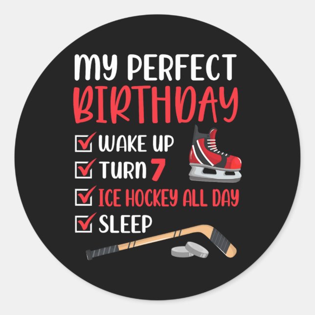 Sticker Rond 7 An Old Ice Hockey Party Anniversaire 7e Garçon A (Devant)