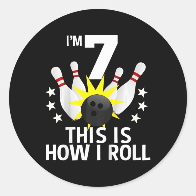 Sticker Rond 7 Ans Bowling Anniversaire Chemise de fête Comment (Devant)