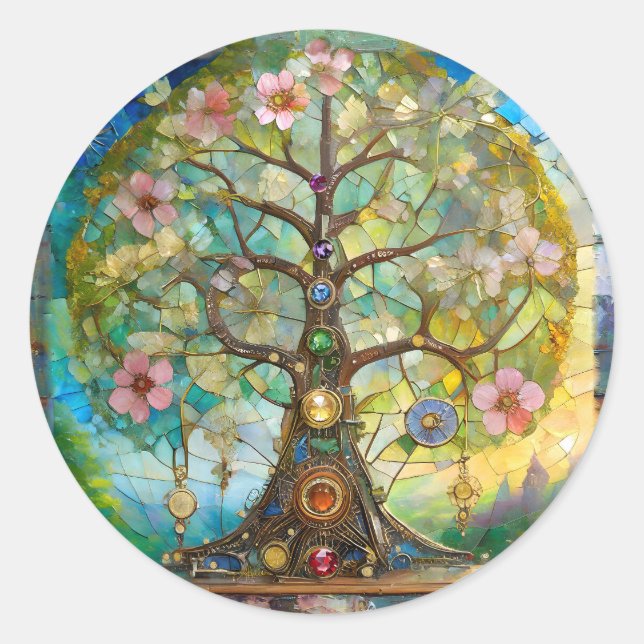 Sticker Rond 7 Chakra Fleurissant Arbre De Vie (Devant)