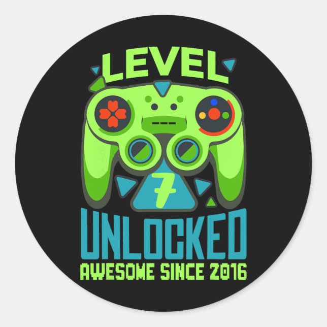 Sticker Rond 7 Déverrouillé Awesome 2016 jeu vidéo 7e anniversa (Devant)