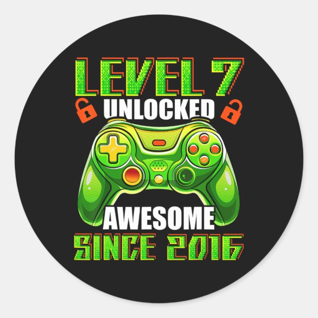 Sticker Rond 7 Déverrouillé Awesome 2016 jeu vidéo 7e anniversa (Devant)