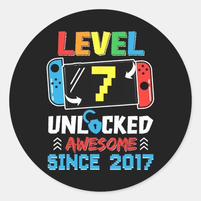 Sticker Rond 7 Déverrouillé Awesome Depuis 2017 Jeu Vidéo Anniv (Devant)