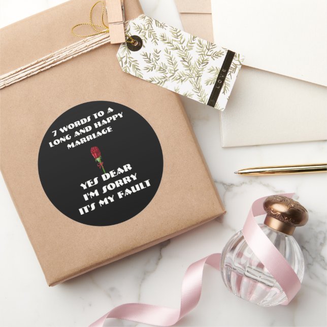 Sticker Rond 7 Mots Pour Un Mariage Long Et Heureux Rose Rouge (Cadeaux)