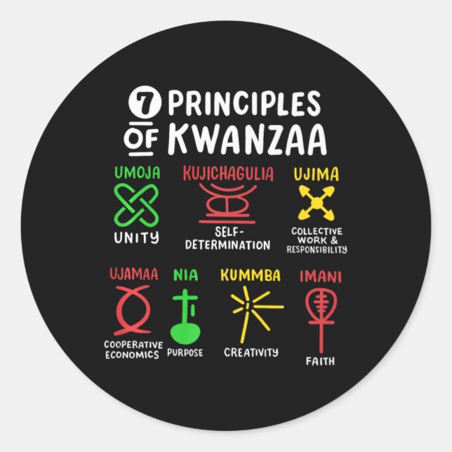 Sticker Rond 7 Principles Of Kwanzaa Black African American Men (Devant)