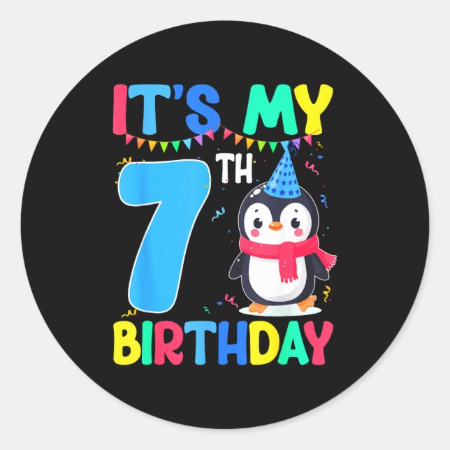 Sticker Rond 7 Year Old Birthday Penguin Themed It's My 7th Bir (Devant)