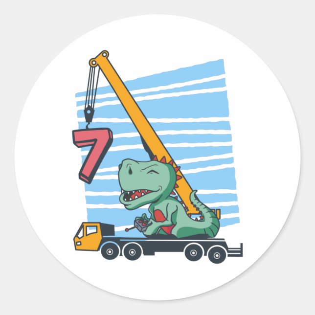 Sticker Rond 7 years 7th Birthday Mobile Crane Dinosaur (Devant)