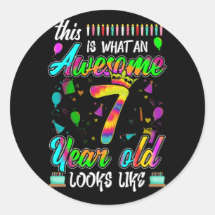 Sticker Rond 7e anniversaire Awesome 7 ans Il ressemble