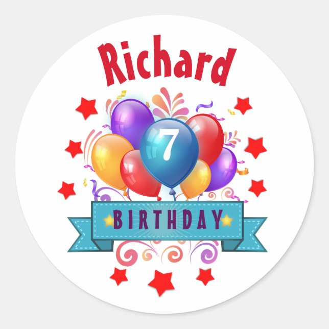 Sticker Rond 7e Anniversaire de enfant Festive Ballons colorés  (Devant)