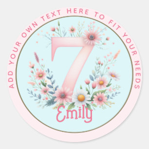 Sticker Rond 7e anniversaire Fairy Floral Pink Princess Fairyta