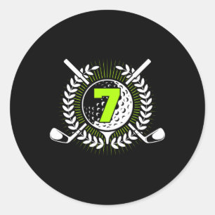 Sticker Rond 7e Anniversaire Fête Sport Golf 7 Ans Pour Enfants