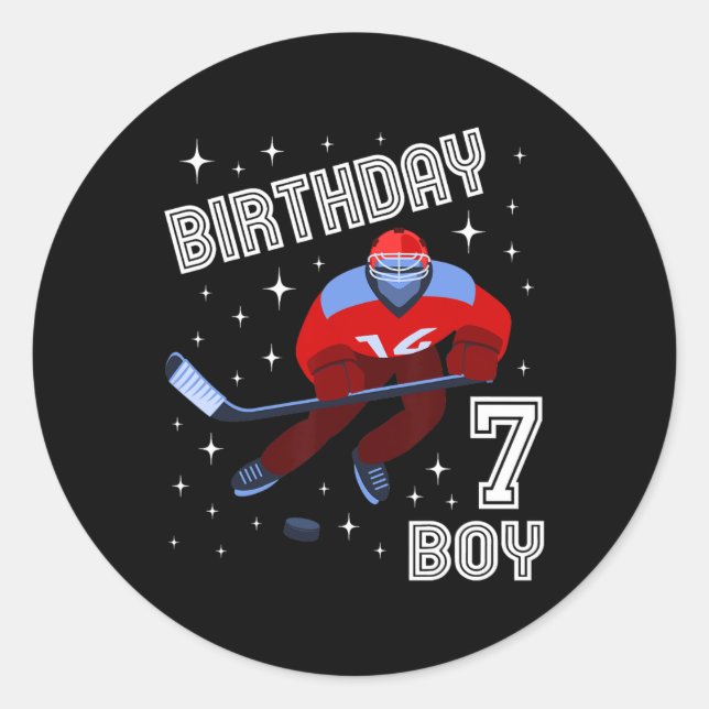 Sticker Rond 7e anniversaire Garçon Hockey sur glace 7 ans amus (Devant)
