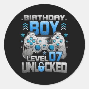 Sticker Rond 7e anniversaire garçon niveau 7 jeu vidéo déverrou