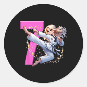 Sticker Rond 7e anniversaire Girl Martial Arts Party Taekwondo
