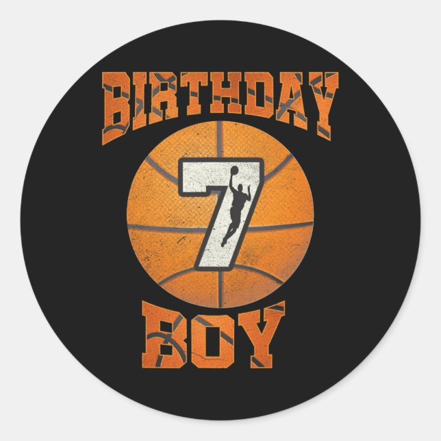 Sticker Rond 7e Anniversaire tenue garçon basket-ball 7 ans Ol (Devant)