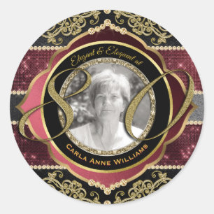 Sticker Rond 80e 80e Gold Ruby Diamonds Cadre photo