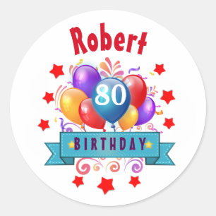 Sticker Rond 80e anniversaire Festive Ballons colorés C01HZ