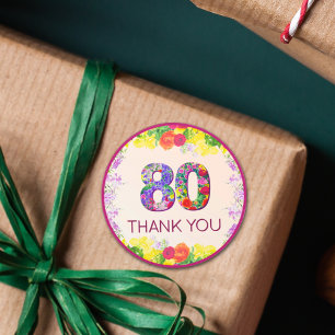 Sticker Rond 80e anniversaire fleurs florales Élégant 80 ans ro