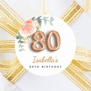 Sticker Rond 80e anniversaire floral rose or eucalyptus monogra