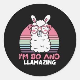 Sticker Rond 80e anniversaire Llamazing Llama 80 ans Anniversai