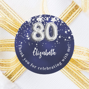 Sticker Rond 80e anniversaire marine bleu argent étoiles